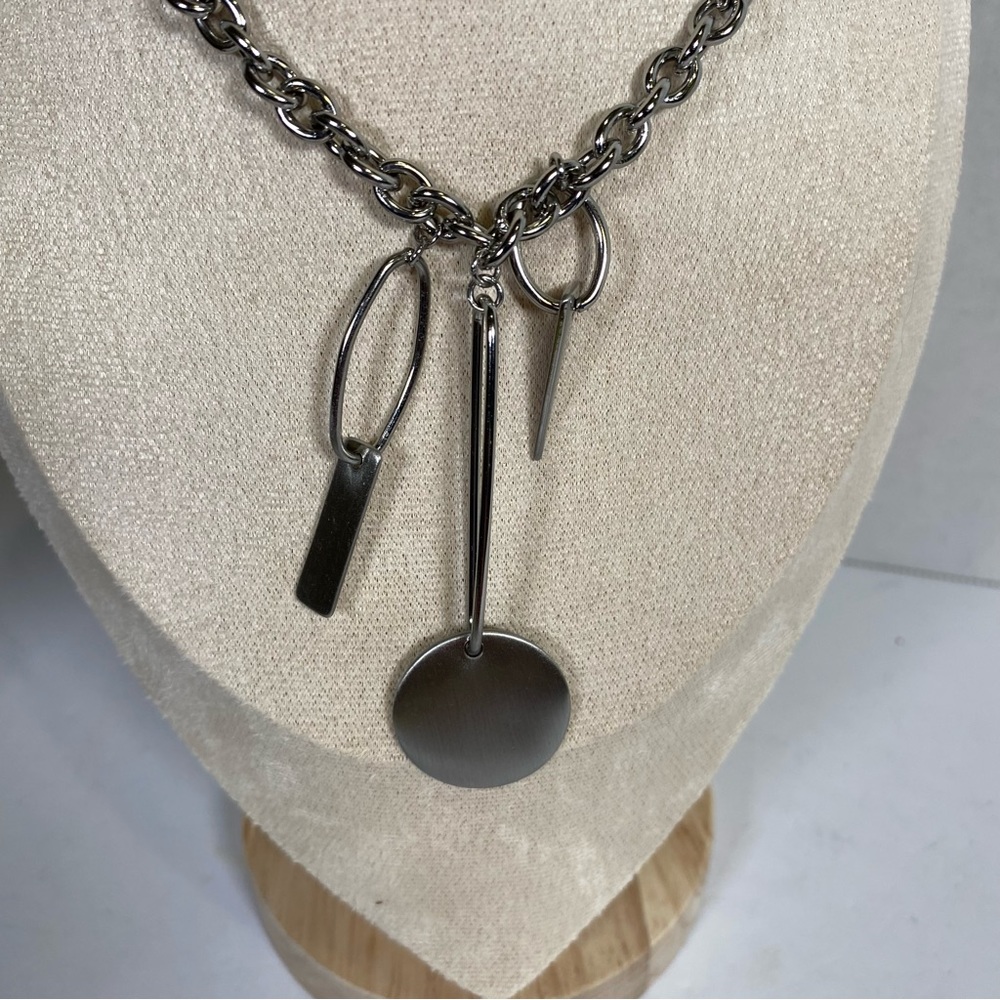 Marlyn Schiff Silver Tone Long Chain Necklace 19” With Three Pendants